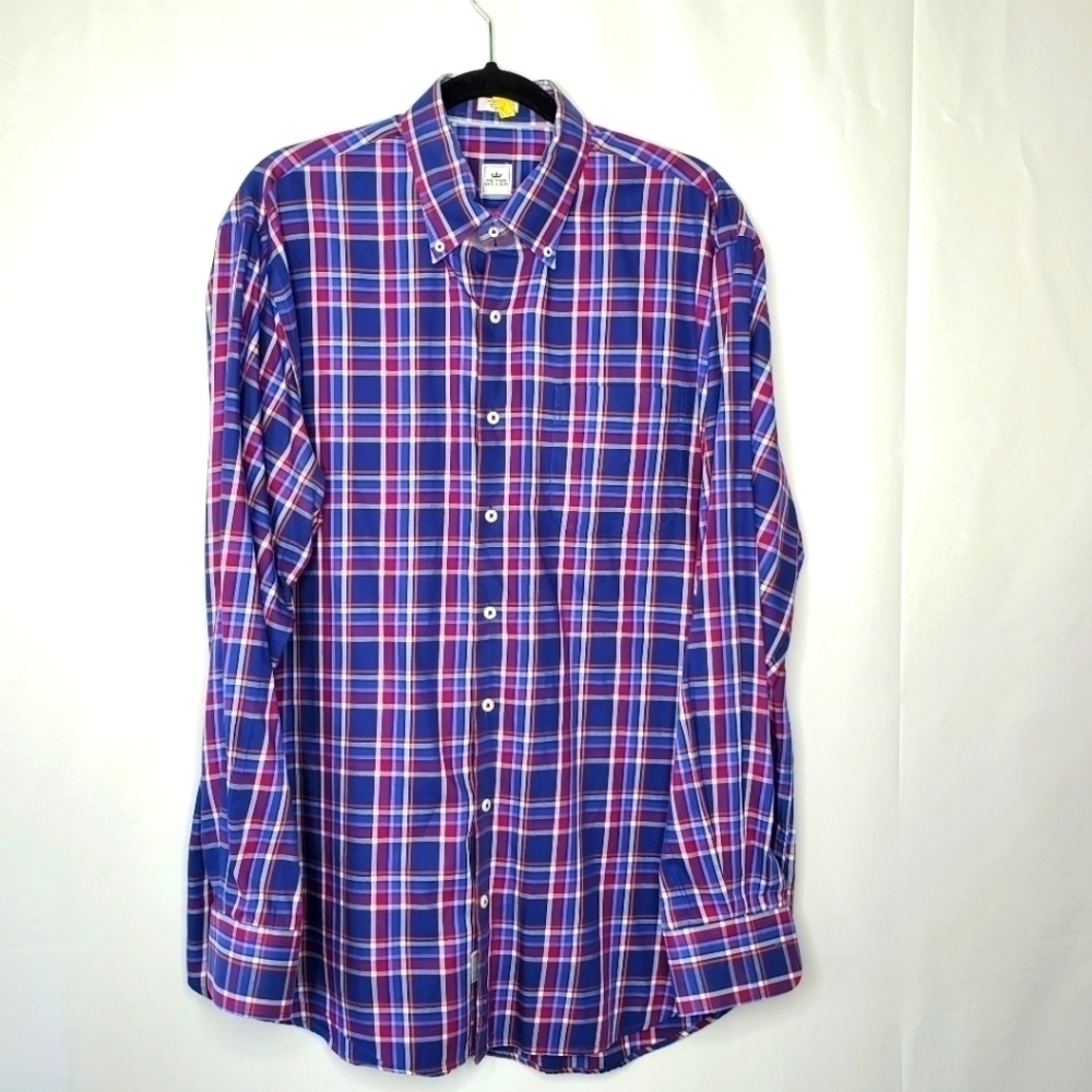Peter Millar Cotton Button Down Shirt Size XL Plaid Long‎ Sleeve Casual